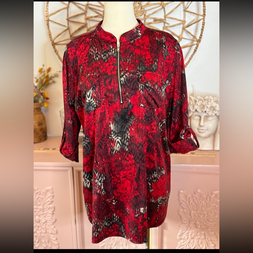Women’s New Directions 2X Red and Black Blouse
